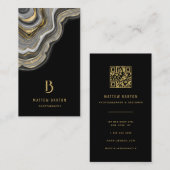 Elegant Chique Zwart en Goud Marmeren Monogram Visitekaartje (Voorkant / Achterkant)