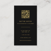 Elegant Chique Zwart en Goud Marmeren Monogram Visitekaartje (Achterkant)