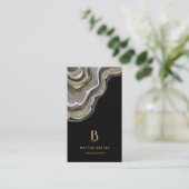 Elegant Chique Zwart en Goud Marmeren Monogram Visitekaartje (Staand voorkant)