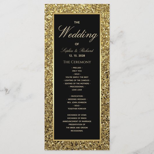 Elegant Chique Zwart en Goud Trouwprogramma Programmakaart (Voorkant)