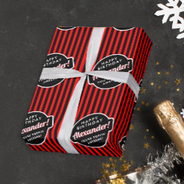 Elegant chique zwart en rode popcorn gestreept pat cadeaupapier