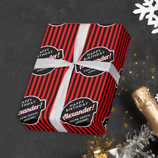 Elegant chique zwart en rode popcorn gestreept pat cadeaupapier
