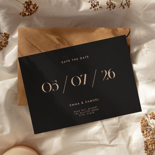 Elegant Chique Zwart en Tan Bruiloft Save the Date