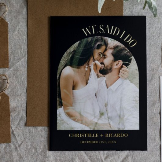 Elegant & Chique zwart & Gouden Boog Elopement Bru Folie Uitnodiging