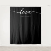 Elegant Chique Zwart Liefde Script Bruiloft achter Wandkleed (Voorkant)