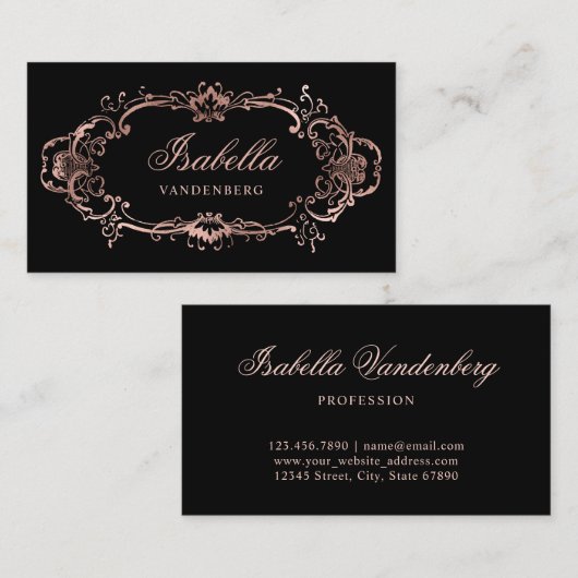 Elegant Chique Zwart Roos Goud  Ornament Visitekaartje (Voorkant / Achterkant)