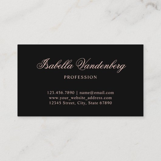 Elegant Chique Zwart Roos Goud  Ornament Visitekaartje (Achterkant)