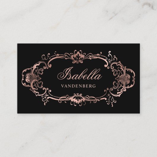 Elegant Chique Zwart Roos Goud  Ornament Visitekaartje (Voorkant)