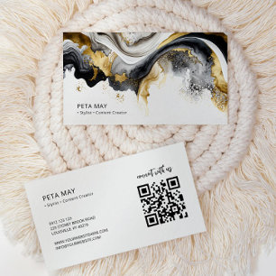 Elegant Chique Zwart & Wit Abstract Aquarel QR Visitekaartje