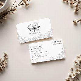 Elegant & Chique Zwart & Wit Bloemen & Moth Logo Visitekaartje