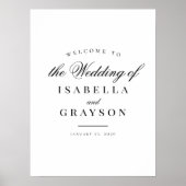 Elegant Chique Zwart Wit Bruiloft Welkomstbord Poster (Voorkant)