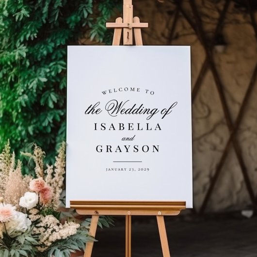 Elegant Chique Zwart Wit Bruiloft Welkomstbord Poster