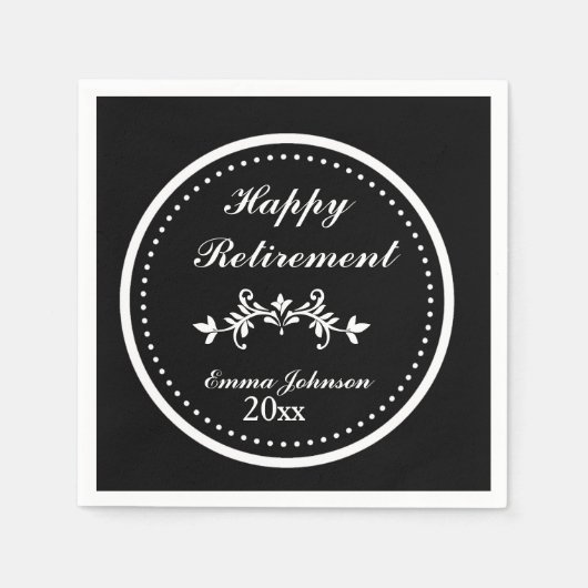 Elegant chique zwart & wit gelukkig pensioen servet (Voorkant)