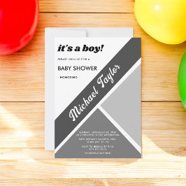 Elegant chique zwart-wit grijs Boy Baby shower Kaart