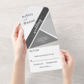 Elegant chique zwart-wit grijs moderne bruiloft all in one uitnodiging (Afscheurbaar)