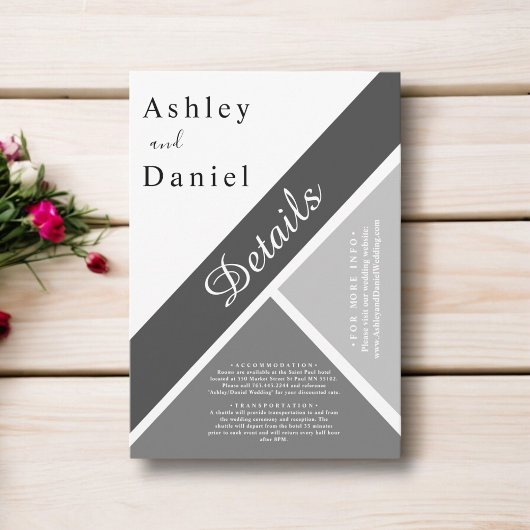 Elegant chique zwart-wit grijs moderne bruiloft informatiekaartje