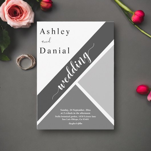 Elegant chique zwart-wit grijs moderne bruiloft kaart