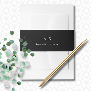 Elegant chique zwart wit minimaal monogram Initiaa Uitnodigingen Wikkel