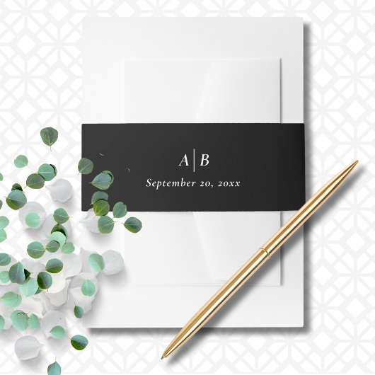 Elegant chique zwart wit minimaal monogram Initiaa Uitnodigingen Wikkel