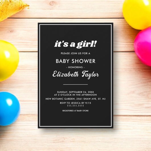 Elegant chique zwart-wit minimalistisch Baby showe Kaart