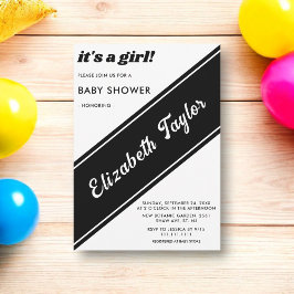 Elegant chique zwart-wit modern Baby shower Kaart