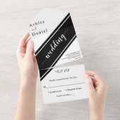 Elegant chique zwart-wit moderne bruiloft all in one uitnodiging (Afscheurbaar)