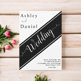 Elegant chique zwart-wit moderne bruiloft kaart