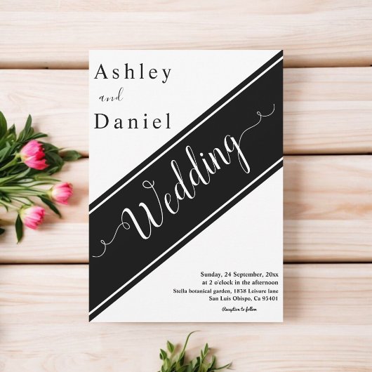 Elegant chique zwart-wit moderne bruiloft kaart