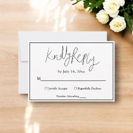 Elegant chique zwart-wit moderne bruiloft RSVP kaartje