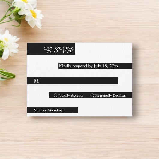 Elegant chique zwart-wit moderne bruiloft RSVP kaartje