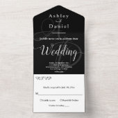 Elegant chique zwart-wit monogram bruiloft all in one uitnodiging (Binnen)