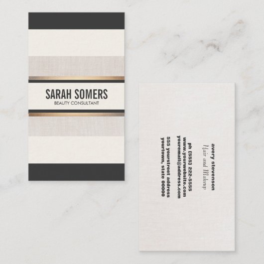 Elegant chique zwart wit strepen goud visitekaartje (Voorkant / Achterkant)