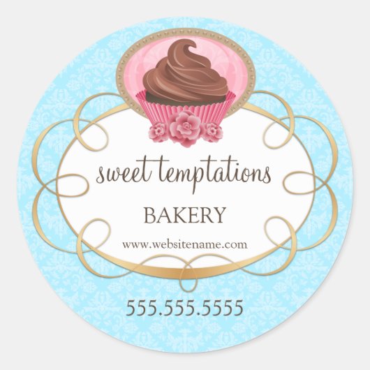 Elegant chocolade Cupcake bakkerij verpakking Ronde Sticker (Voorkant)
