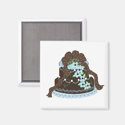 Elegant Chocolade en Blauwe Cake Magneet (Voorkant / Achterkant)