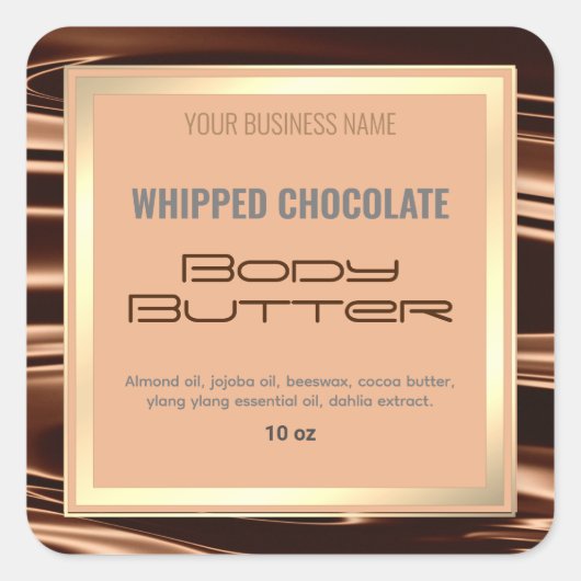 Elegant chocolade Waves Gold Lijst Productlabel Vierkante Sticker (Voorkant)