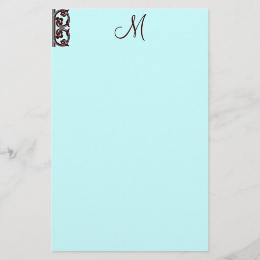 Elegant Chocoladebruin Monogram Blauwgroen briefpa Briefpapier (Voorkant)