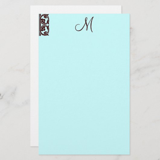 Elegant Chocoladebruin Monogram Blauwgroen briefpa Briefpapier (Voorkant / Achterkant)
