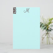 Elegant Chocoladebruin Monogram Blauwgroen briefpa Briefpapier (Staand voorkant)