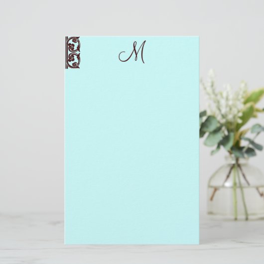 Elegant Chocoladebruin Monogram Blauwgroen briefpa Briefpapier (Staand voorkant)