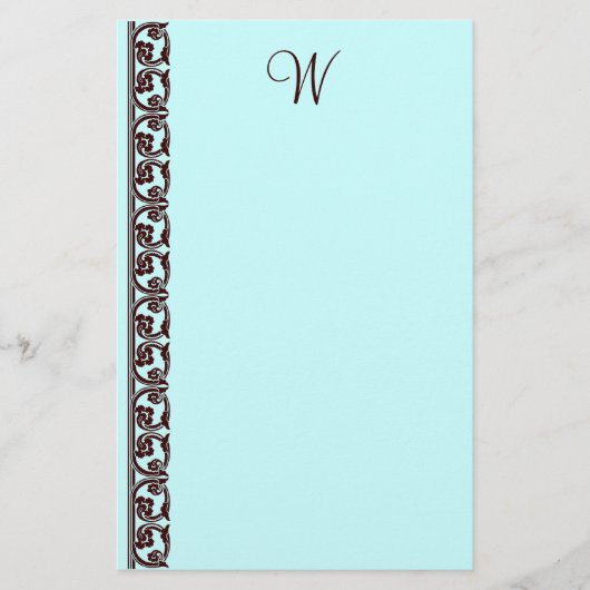 Elegant Chocoladebruin Monogram Blauwgroen briefpa Briefpapier (Voorkant)