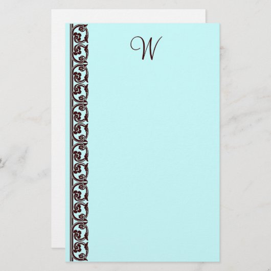 Elegant Chocoladebruin Monogram Blauwgroen briefpa Briefpapier (Voorkant / Achterkant)