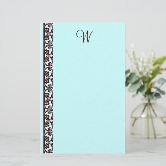 Elegant Chocoladebruin Monogram Blauwgroen briefpa Briefpapier (Staand voorkant)