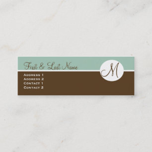 Elegant Chocolate & Blue Monogram Profielkaart Mini Visitekaartje