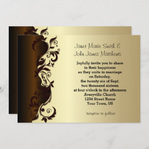 Elegant Chocolate Brown & Gold Floral Wedding Kaart