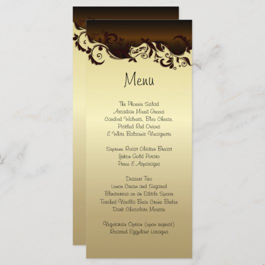 Elegant Chocolate Brown & Gold Floral Wedding Menu (Voorkant / Achterkant)