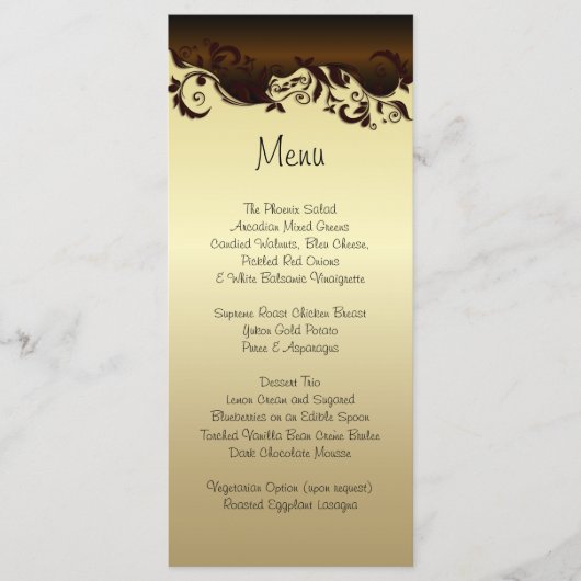 Elegant Chocolate Brown & Gold Floral Wedding Menu (Voorkant)