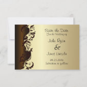 Elegant Chocolate Brown & Gold Floral Wedding Save The Date (Voorkant)