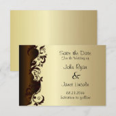 Elegant Chocolate Brown & Gold Floral Wedding Save The Date (Voorkant / Achterkant)