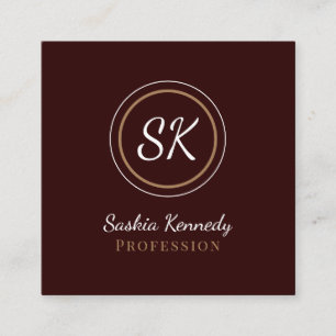 Elegant Chocolate Brown Professional Monogram Vierkante Visitekaartje