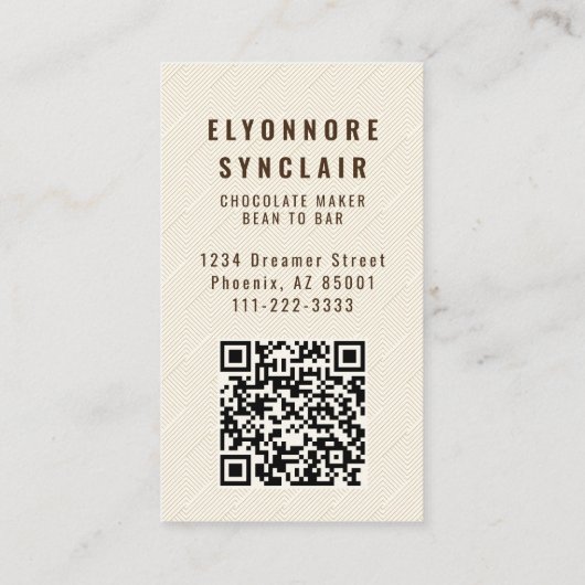 Elegant Chocolate Embossed Texture Look QR Code Visitekaartje (Achterkant)